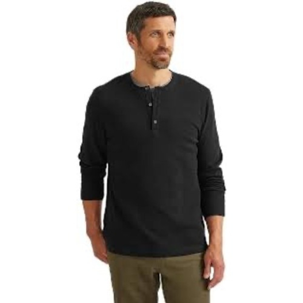 Eddie Bauer Mens Tall Henley Shirt Dark Gray Waffle Knit Long Sleeve 13102496 TL